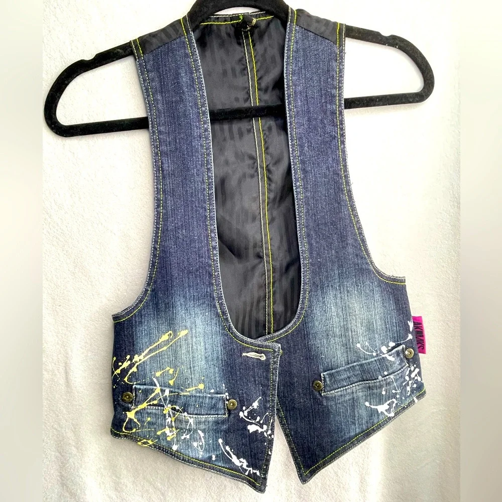 Akademiks Denim Vest with Paint Splatter - Picture 1 of 6